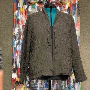 Eileen Fisher 100% Silk Dress Coat, Brown Textured Open Jacket, L